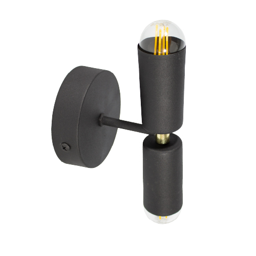 Aplique 2 luces E27 negro con detalle en dorado